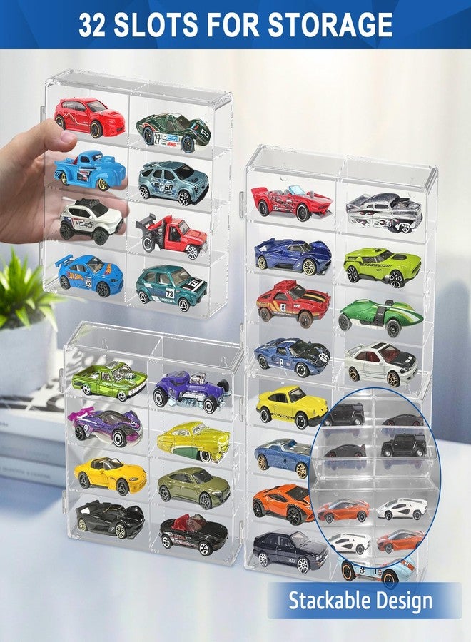 علبة عرض سيارات ألعاب CHONOVO بمقياس 1/64، مناسبة لسيارات Matchbox و Hot Wheels، تتسع لـ 32 سيارة ألعاب، علبة تخزين، منظم، صندوق عرض جداري، علبة شفافة، حامل، رف، 6.5 × 7.5 × 1.6 بوصة، عبوة من 4 قطع - Image 2